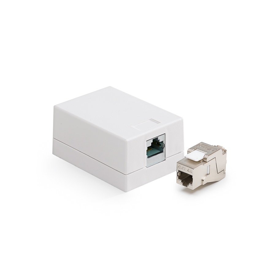 Zásuvkový box, Category 6A, 1xRJ45/s, povrchový, osadený s KEJ-C6A-S-10G